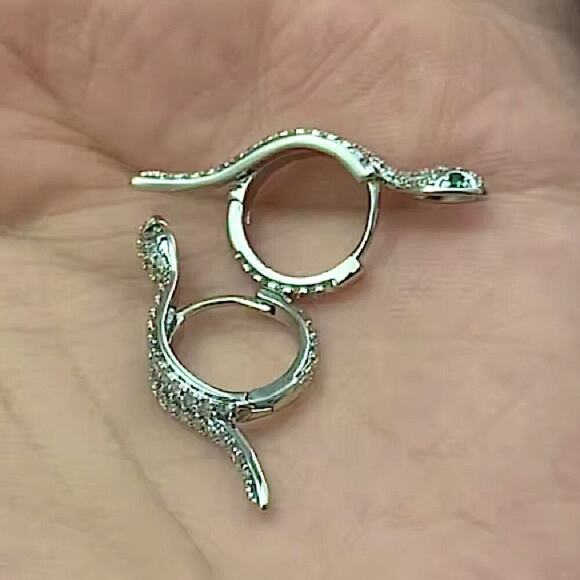 White Green Zircon Stone Snake Hoop Earrings Silver Wedding Jewelry For Women - Picture 9 of 13